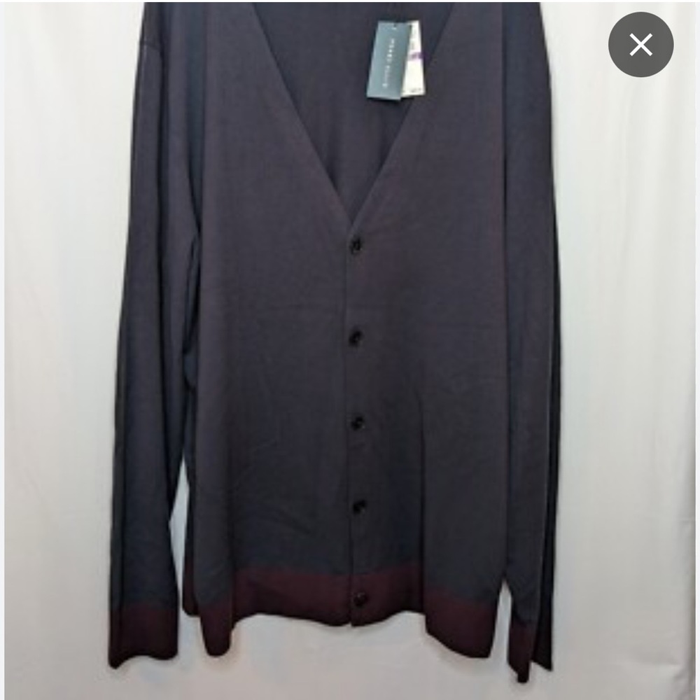 Perry Ellis Men's Navy Blue V neck Long Sleeve Button Up  Cardigan Sweater XL